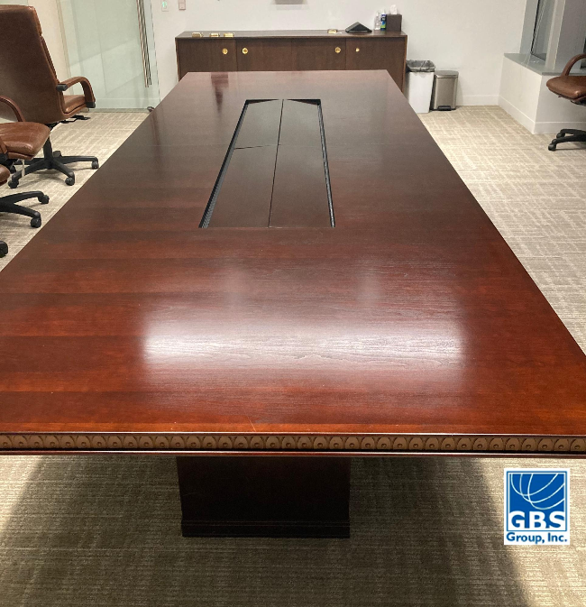 Wood conference table restoration touch up refinish stain GBS Group