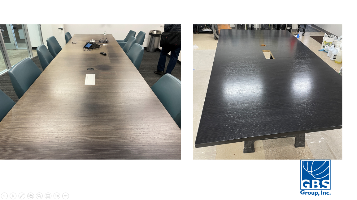 GBS Group Inc wood conference room table refinish